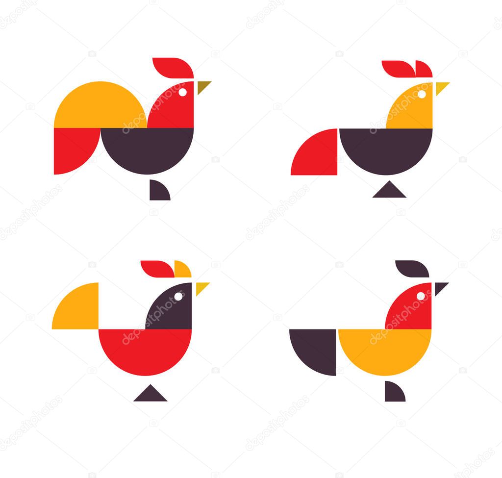 Abstract geometrical chicken rooster logo collection vector illustration