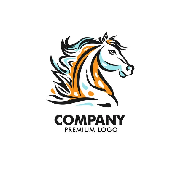 Färgglada Häst Huvud Logotyp Vektor Illustration Färgglada Dekorativa Kontur Porträtt — Stock vektor