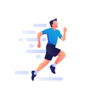 Koşan adam çizgi film karakteri koşuyor. Spor aktivitesi. Tecrit edilmiş erkek egzersiz yapıyor..