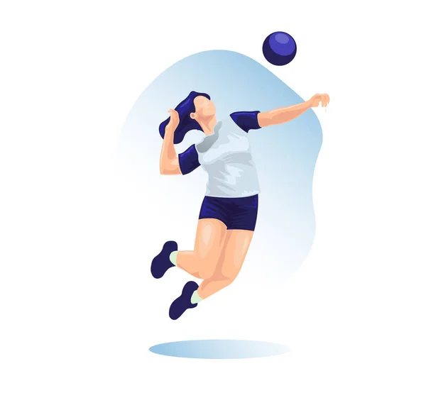 Volleybal Meisje Speler Springen Raakt Bal Vector Illustratie — Stockvector