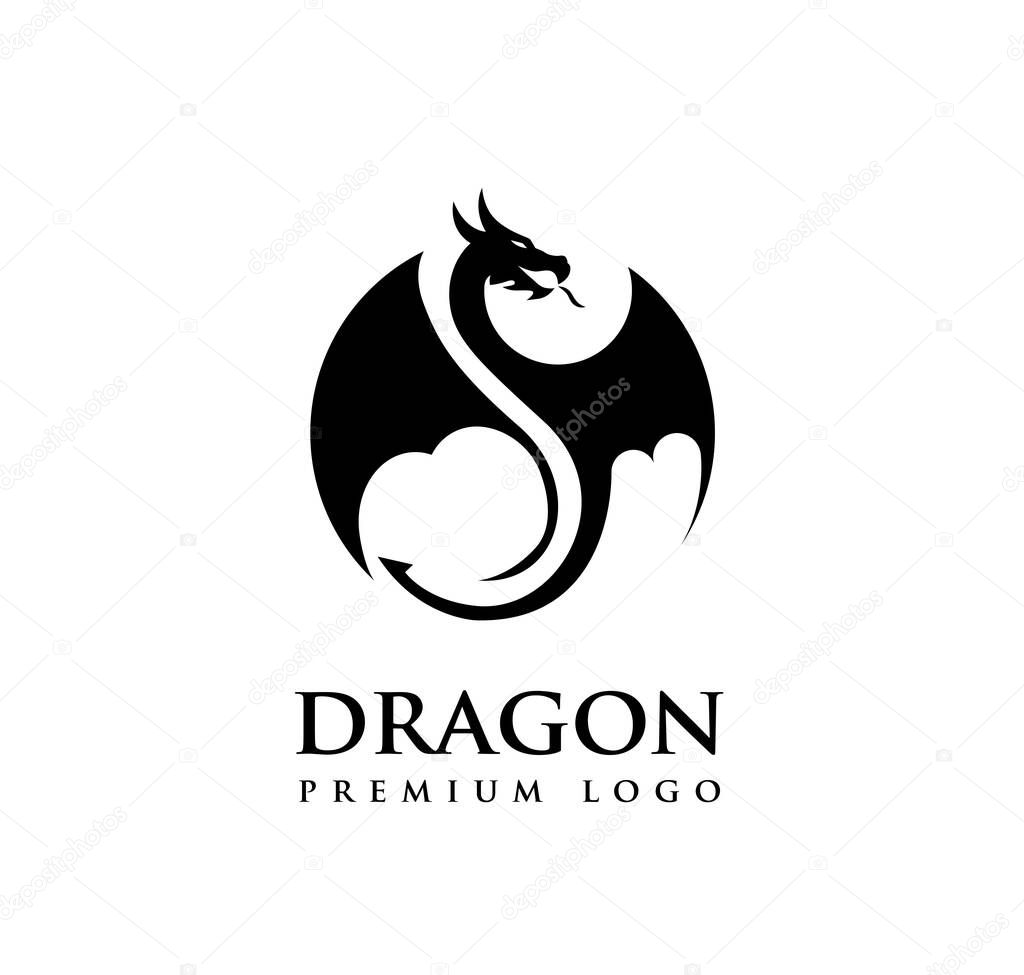 Dragon silhouette in a circle logo vector design illustration