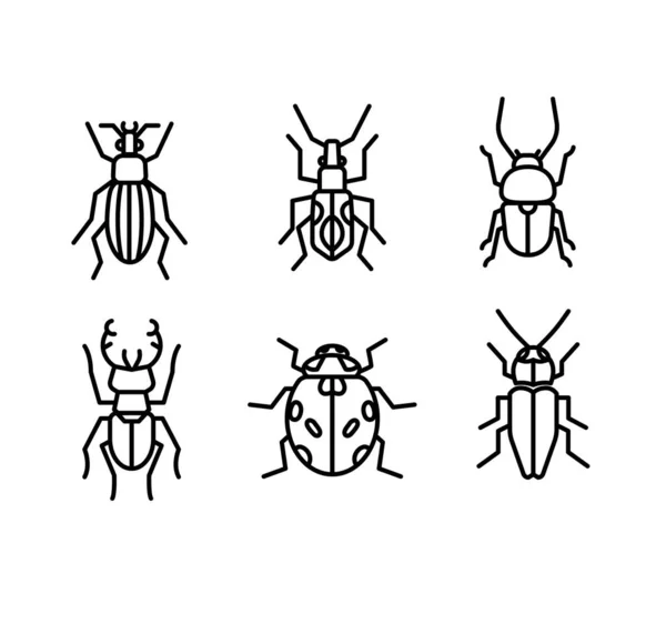 Illustration Des Icônes Insectes Contour Ligne Mince — Image vectorielle