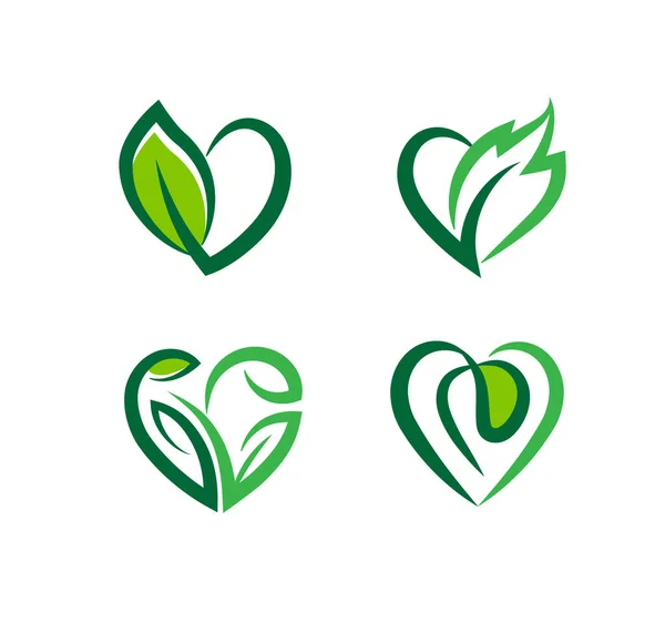 Herz Und Blatt Vektor Illustration Liebe Natur Kreative Logo Design — Stockvektor