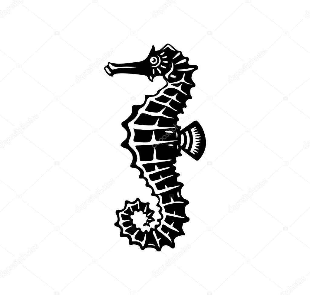 Vector illustration silhouette of a sea horse