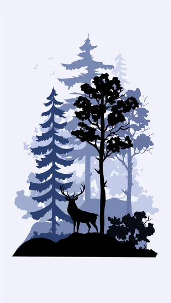 Wildlife Elk Forest Nature Landscape Vector Illustration Wildlife Adventure Elk — Stock Vector