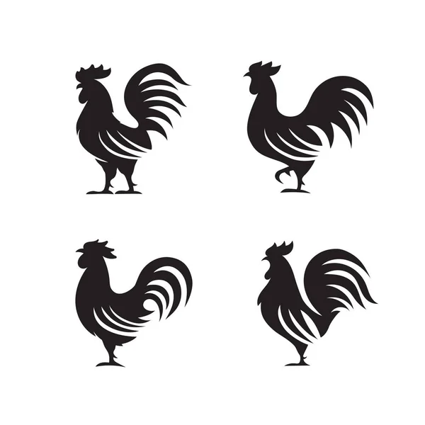 Gallo Colección Vectorial Silueta Sobre Fondo Blanco Silueta Gallo Pollo — Vector de stock