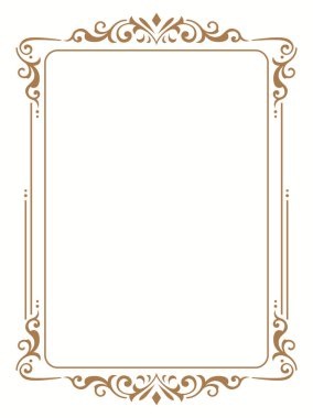 Elegant brown ornamental frame with classic floral corners and decorative border on a white background.