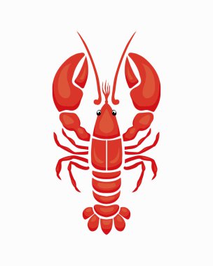 Cesur pençeleri ve sevimli gözleri olan parlak kırmızı ıstakoz çizgi filmi, deniz ürünleri teması, dekor veya eğitim için mükemmel..