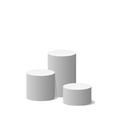 Beyaz zemin üzerinde minimal gri silindir podyum, ürün görüntüleme, modelleme, kozmetik ve modern markalaşma için ideal