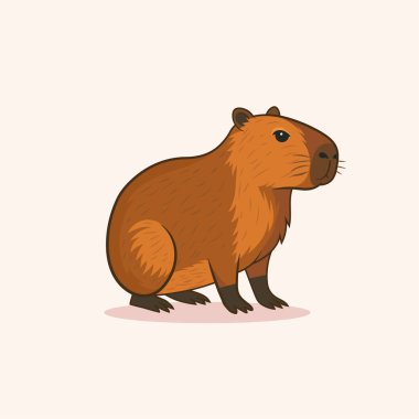 Sıcak kahverengi tonlarda şirin Capybara illüstrasyonu, yumuşak gölgeleme ile sakince oturmak, çocuk tasarımları, doğa temaları ve çıkartmalar için mükemmel..