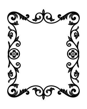 Çiçekli tomar desenli zarif siyah çerçeve, davetiyeler, sertifikalar, eski kartlar ve dekorasyon için mükemmel..