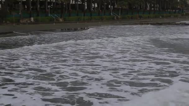 Tenger hullámai hengerelt zajosan a parton. — Stock videók