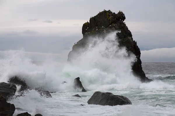 Krachtige surf gewonnen tegen de rotsen in de zee. — Stockfoto