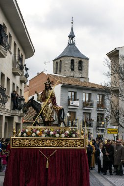 Kutsal Galapagar Borriquita Haftası Kardeşliği 'nde kefaret sezonundan önce Palm Sunday imajı.