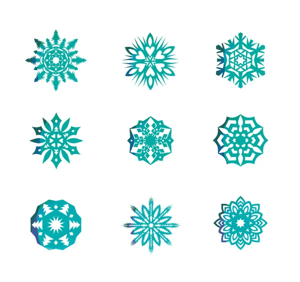 Hermoso copo de nieve vector colorido conjunto . — Vector de stock