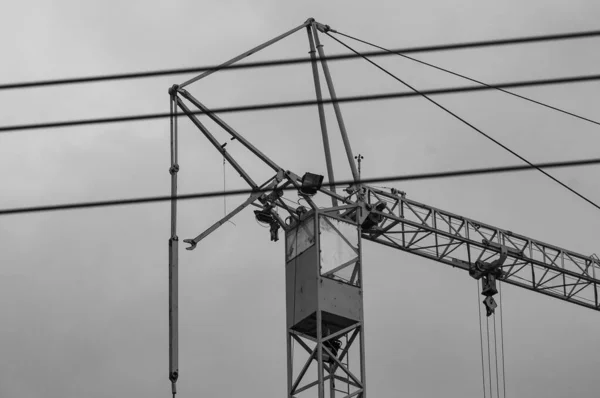 High Crane Construction Sky Airplane Landscape — Stock Photo, Image