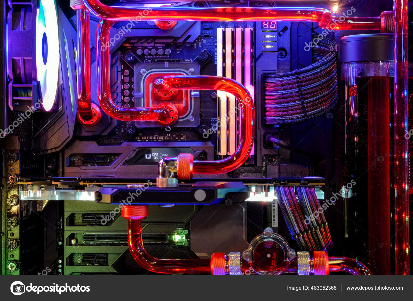 Close Desktop Gaming Water Cooling Cpu Led Rgb Light Show Stock Photo by  ©Chiradech 483952368