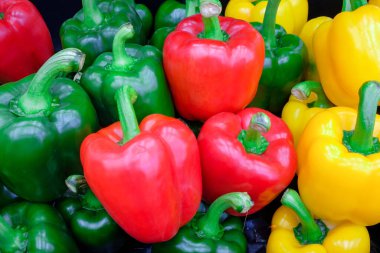 Taze pazarda taze yeşil ve sarı dolma biber (tatlı biber veya kapsika)