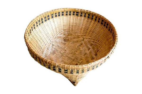 Bamboo Basket Basket Made Bamboo Weave Thai Craftsmen Isolated White — Stock Photo, Image