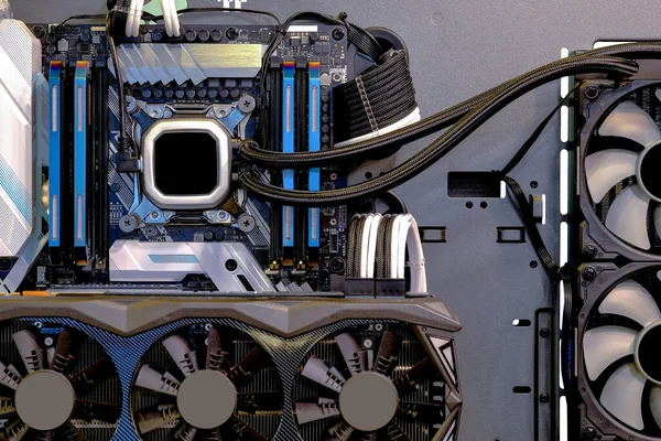 Close Binnen Desktop Gaming Water Cooling Cpu Interieur Computer Geval — Stockfoto