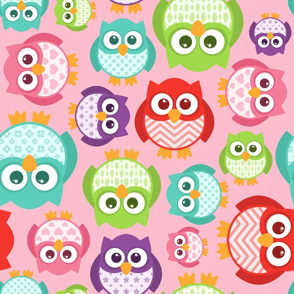Cute Simple Cartoon Patterned Owls, Seamless Tile — Stock Vector