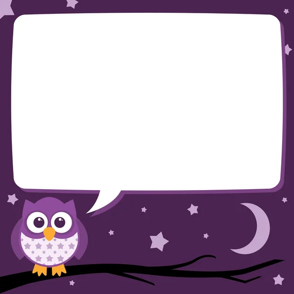 可爱的简单卡通图案猫头鹰，晚上时间讲话泡泡 — 图库矢量图片