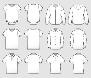 Various Shirt Templates Front and Back clipart