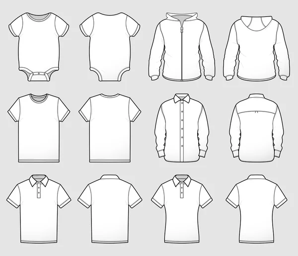 Diversas plantillas de camisa delantera y trasera — Archivo Imágenes Vectoriales