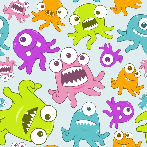 Happy Tentacle Creatures Seamless Pattern — Stock Vector