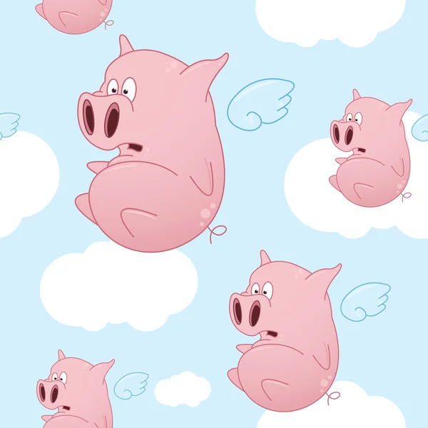 Flying Cartoon Pigs Patrón sin costura — Vector de stock