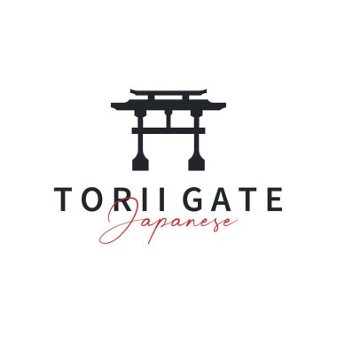 Torii kapı logosu, simge örnekleme şablonu olarak eski ve modern vintage konsepte sahip basit bir Japon tarihi binası tasarladı