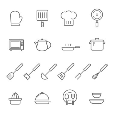Hatları Icon set - mutfak eşyaları
