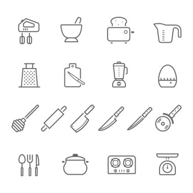 Hatları Icon set - mutfak eşyaları