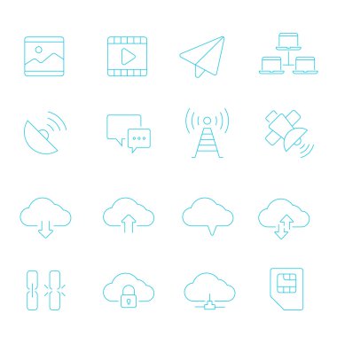 İnce çizgiler Icon set - ağ iletişimi