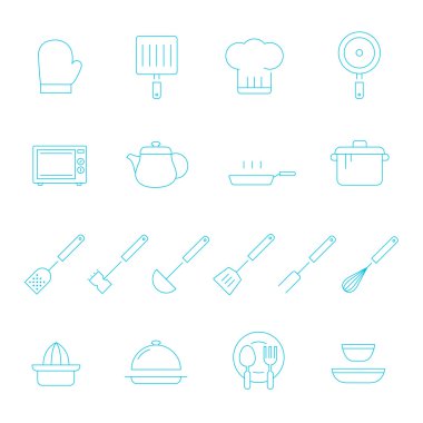 İnce çizgiler Icon set - mutfak eşyaları