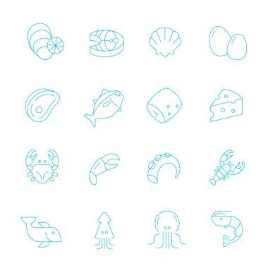 İnce çizgiler Icon set - çiğ gıda malzemesi