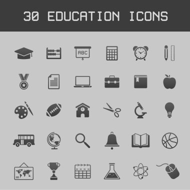 Karanlık eğitim simgesi üzerinde gri arka plan vektör çizim seti