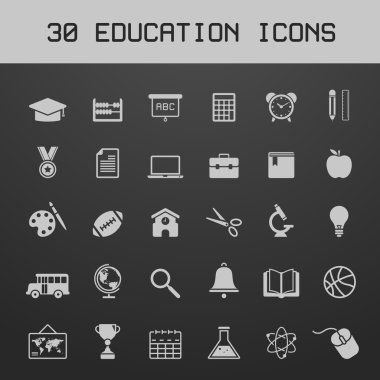 Işık eğitim simgesi üzerinde koyu arka plan vektör çizim seti