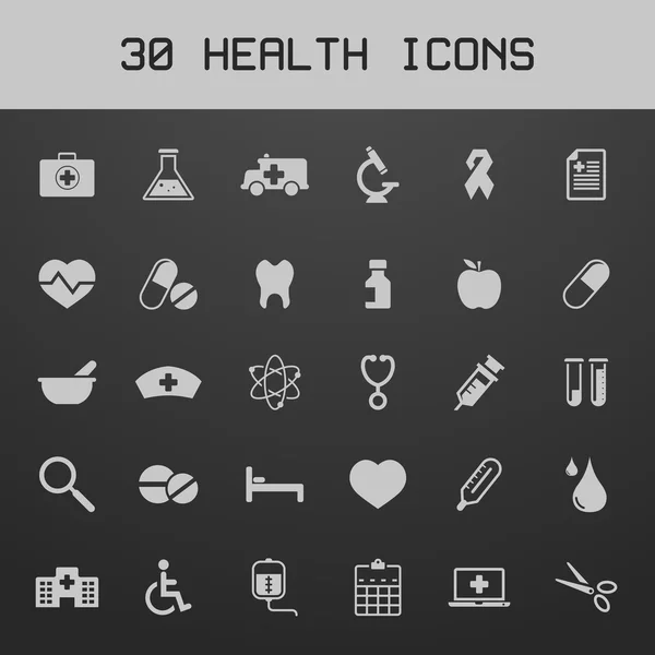 Icono de luz saludable y medicare conjunto de vectores ilustración sobre fondo oscuro — Vector de stock