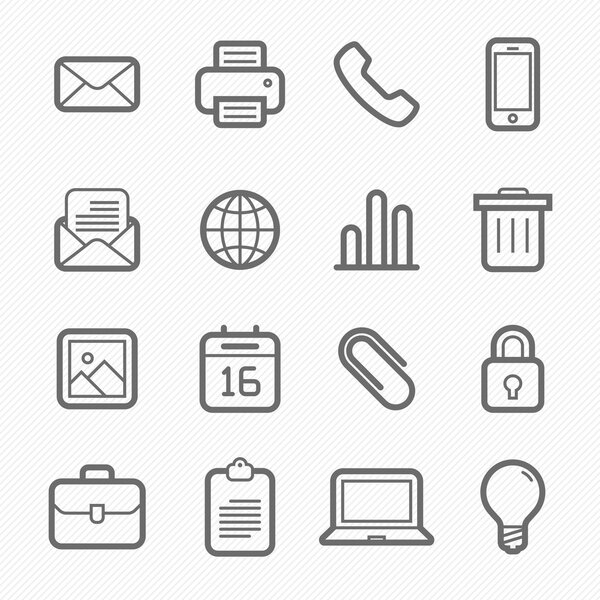 office elements symbol line icon set on white background vector illustration