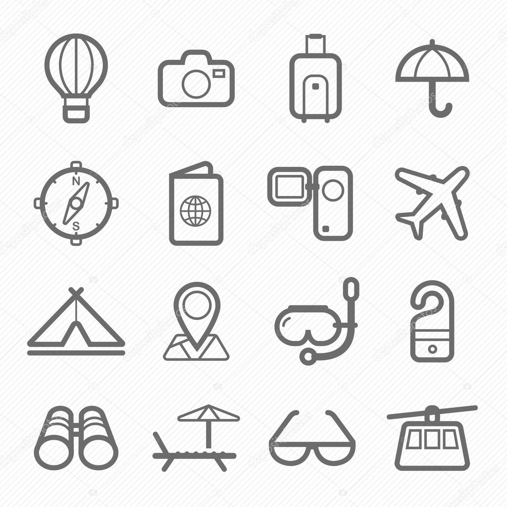 travel and holiday symbol line icon on white background vector illustration
