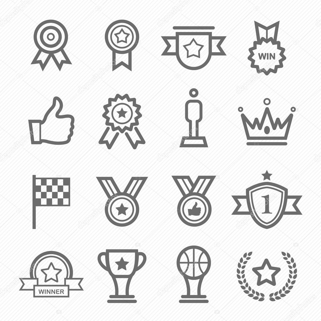 Trophy and prize symbol line icon on white background vector illustration