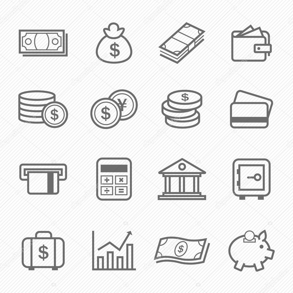 Finance and money outline stroke symbol vector icons