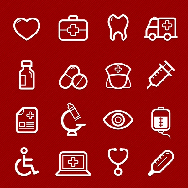Icono de línea de símbolo saludable y médica en la ilustración de vector de fondo rojo — Vector de stock