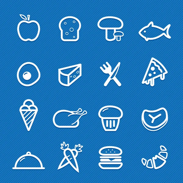 Ikon garis simbol makanan pada gambar vektor latar belakang biru - Stok Vektor