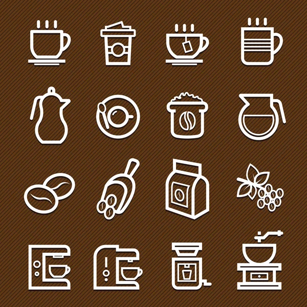 Ícone de linha de símbolo de café na ilustração vetorial de fundo marrom —  Vetores de Stock