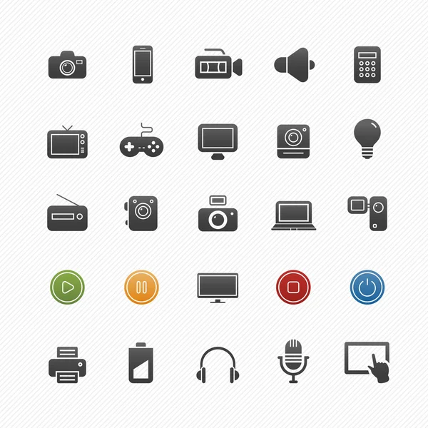 Dispositivo y icono de símbolo vectorial multimedia sobre fondo blanco — Vector de stock