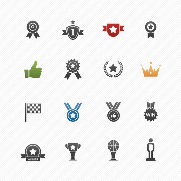 Ícone de símbolo de vetor de troféu e prêmio definido no fundo branco — Vetor de Stock