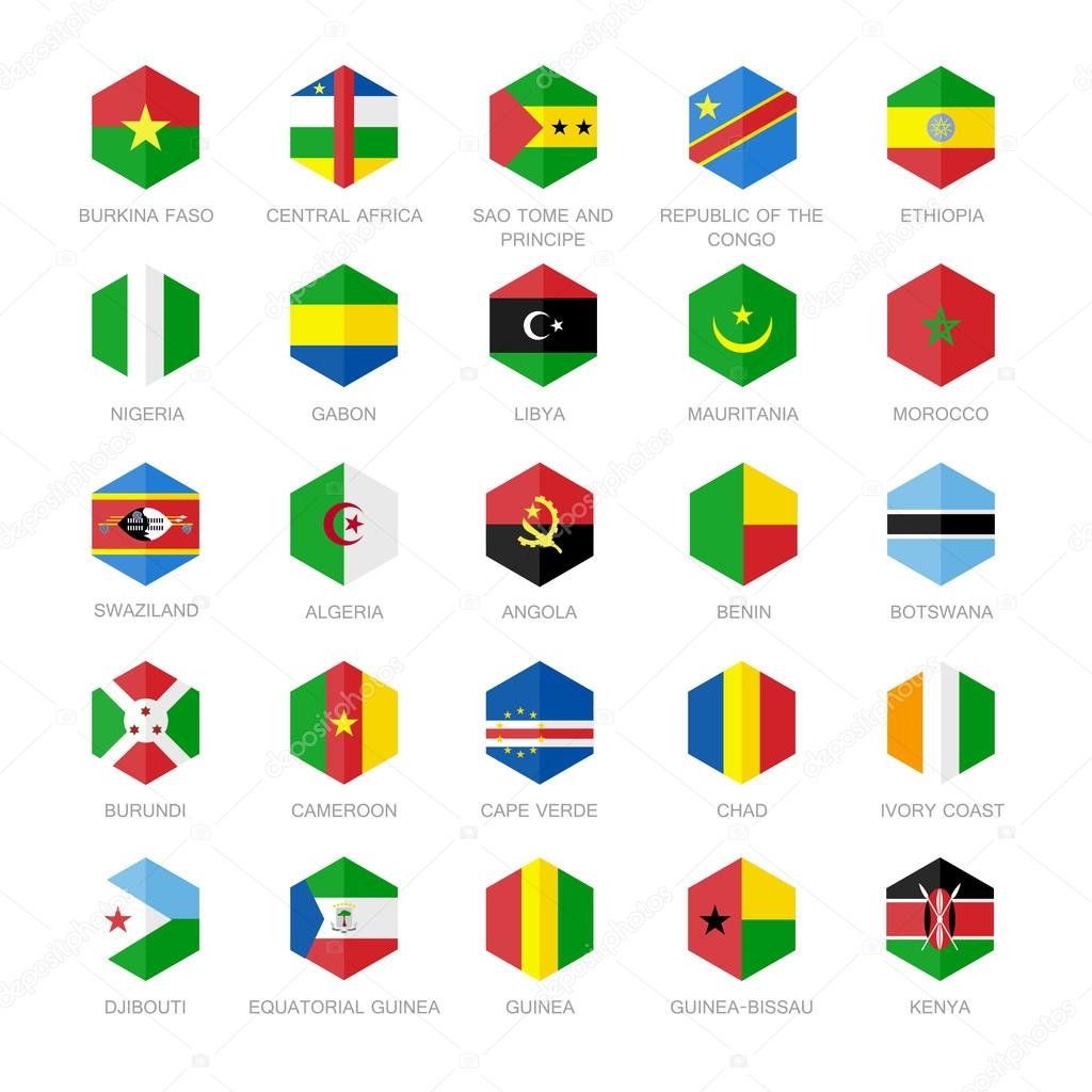 Africa Flag Icons. Hexagon Flat Vector Design.
