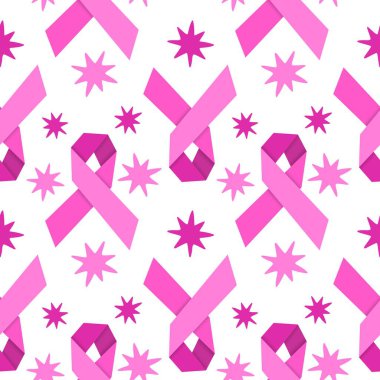 Göğüs kanseri ayı, ambalaj kağıdı, tıbbi aksesuar ve ilaç tekstili için kusursuz pembe kurdele günü deseni. Yüksek kaliteli illüstrasyon